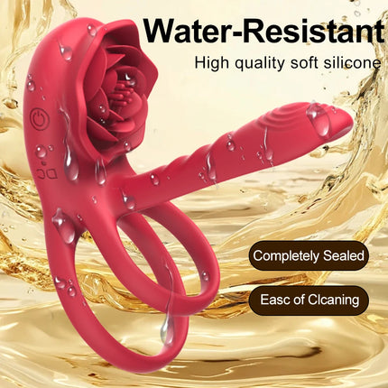 Remote Control Vibrating Cock Ring Penis Sleeve with Rose Clitoral Stimulator Penis Ring Vibrator Adult Sex Toys for Men Women