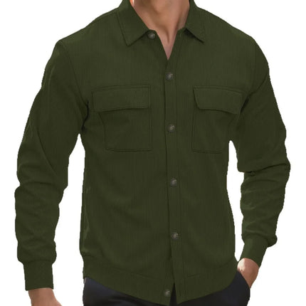 New 2025 Men's Casual Fashionable Long Sleeve Corduroy Shirt Cardigan Summer Season Neutral Minimalist Style Origin China