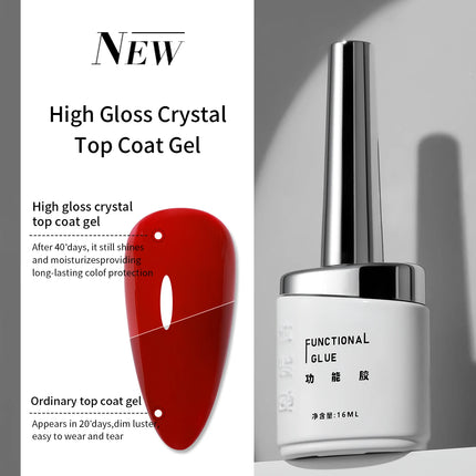 16ML Top Coat Glossy Shine Finish Long Lasting Soak Off Nail Clear UV Nail Lamp Gel for Gel Nail Polish salon Nail Art Design