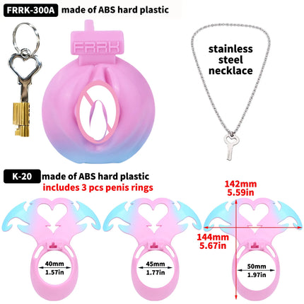 FRRK Mini Devil's Heart Sissies Chastity Pant Cage Male Bondage Lock 3PCS Penis Rings Wearable Abstinence Intimate Adult Toy