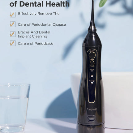 Fairywill Electric Portable Dental Water Flosser Oral Irrigator USB Rechargeable Waterproof 3 Modes Jet Tooth Pick 7Tips Cleaner
