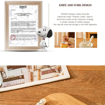 Genuine 2Pcs Cute Cartoon Snoopy Stainless Steel Spoon Ceramic Handle Spoon Fork Children's Tableware