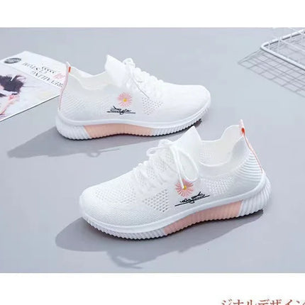 Summer Small White Shoes for Women's Casual Flying Knitted Shoes Comfortable Soft Sole Breathable Running Students' Shoes