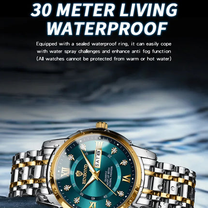 BINBOND Luxury Men Quartz Watch Waterproof Date Week Luminous Wristwatch Stainless Steel Men's Watches Male Clock Sports Reloj