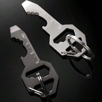 Multifunctional Stainless Steel Keychain With Bottle Opener Wrench Screwdriver Ruler Rope Cutter