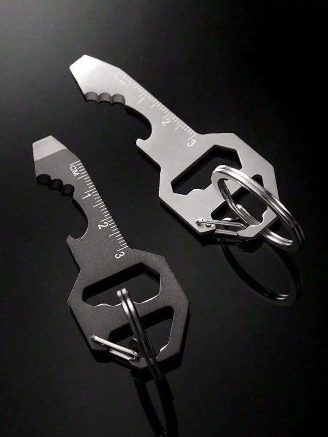 Multifunctional Stainless Steel Keychain With Bottle Opener Wrench Screwdriver Ruler Rope Cutter