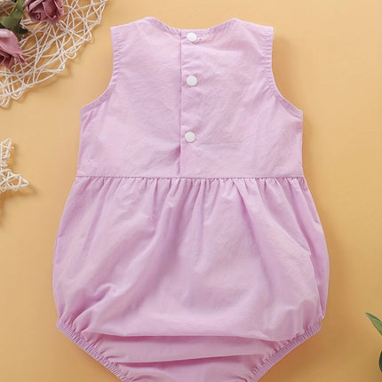 Summer Princess Style Baby Girl Romper Lace Trim No-Sleeve Embroidery Double Butterfly Knot Decor Crawling Clothes