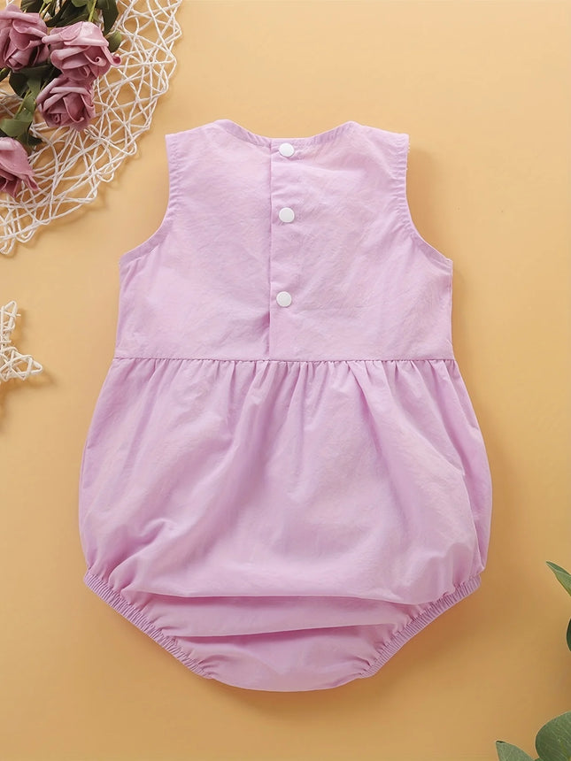 Summer Princess Style Baby Girl Romper Lace Trim No-Sleeve Embroidery Double Butterfly Knot Decor Crawling Clothes