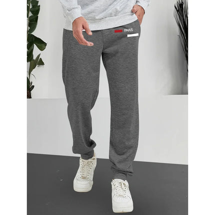 Spring/Summer Men'S Solid Black Sports PantsKnitted Elastic Waistband With DrawstringSuitable For Outdoor Activities And Jogging