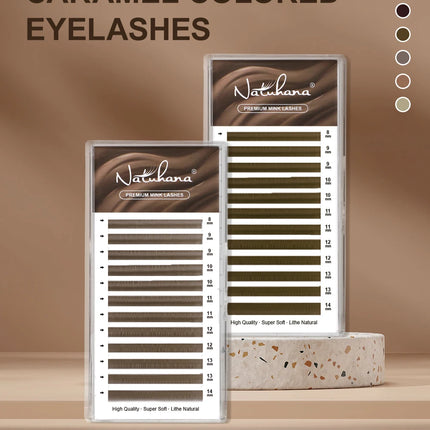 NATUHANA Caramel Colored Lashes Extension Individual Faux Mink Colour False Eyelashes Brown Teal Mocha Lashes For Makeup Tools