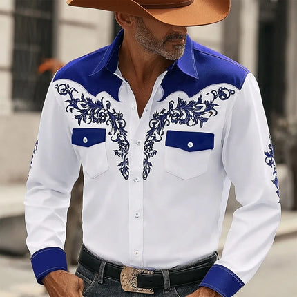 Men's long sleeved lapel shirt with button design and digital printing, casual and comfortable, fashionable to wear