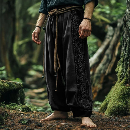Men's Retro Viking Celtic Knot and Snake 3D Printed Casual Drawstring Straight-Leg Summer Beach Pants