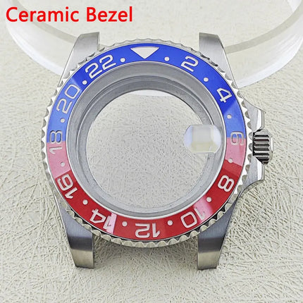 40mm Pepsi GMT Watch Case Custom Logo Dial Fit NH34 Movement Sapphire Glass 316L Stainless Steel NH34 Case C3 luminous