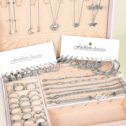 New 57 Pcs/Set Fashion Jewelry Sets For Women Metal Wide Face Earrings Necklaces Bracelets Ankles Rings Combinations Set Jewelry