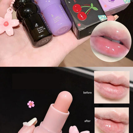 Crystal Strawberry Lip Balm Moisturizing Hydrating Lips Mask Stick Reduce Lip Lines Key Chain for Lip Care Change Color Lipstick