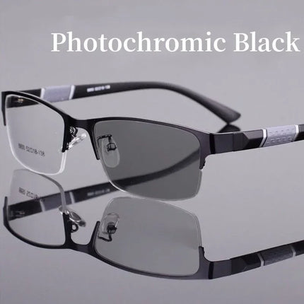 Business Men's Photochromic Myopia Glasses Unisex Half Frame Square Near Sight Eyeglasses Optical Prescription Minus Eyewear