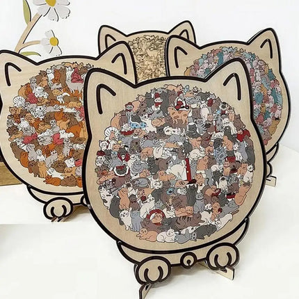 135 PC Cat-shaped Wooden Jigsaw Puzzle Unique Irregular Puzzle Pieces Game Birthday Xmas Gifts for Cat Lovers Home Decorations ﻿