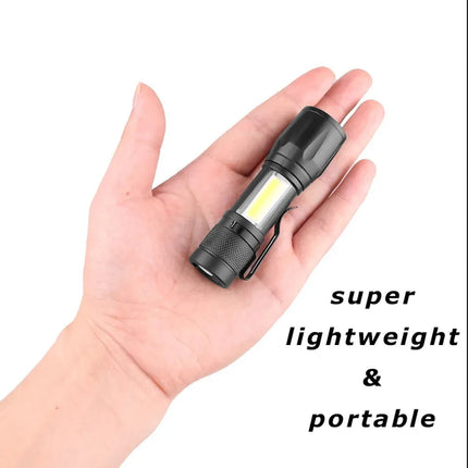 Mini LED Flashlight COB+XPE Portable Torch USB Charging Camping Lantern Zoomable Focus Light Tactical Flashlight with Pen Clip