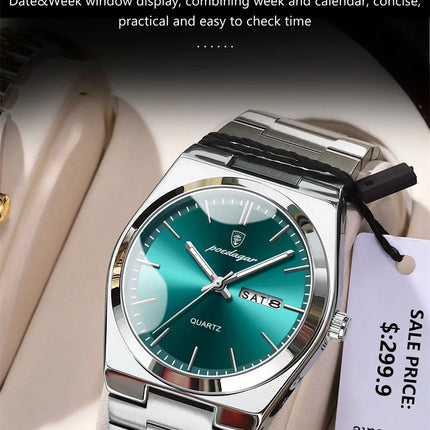 POEDAGAR Luxury Quartz Man Wristwatch Sport Men Watches Waterproof Luminous Date Week Stainless Steel Men's Watch Male Reloj