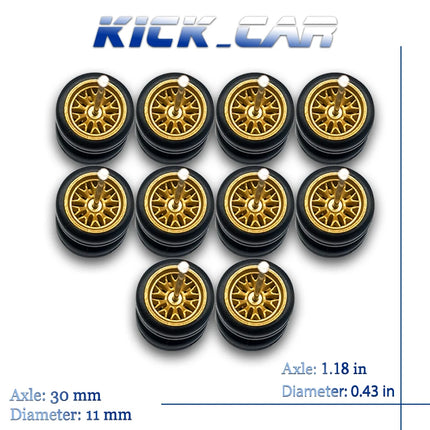 1/64 Wheels with Fixed Rubber Tires Branches Spoke for Toy Model Diecast Cars Refiting Parts for Hotwheels (5 sets for 5 Cars)