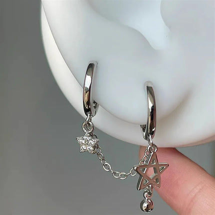 1PCS Silver Color Star Chain Double Ear Hole Stainless Steel Ear Bone Nail Y2K Fashion Hottie Earrings for Women Jewelry