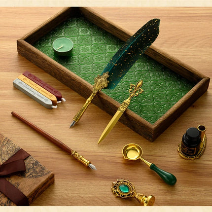 Luxury Fountain Pen Set, Retro Sprinkling Feather Pens Calligraphy Writing Dip Kit with Wax Seal Stamp & Replace Nibs, Gift Box