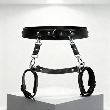 BDSM PU Harness Sex Toy Handcuff Restraint Set Female Pop Punk Belt Binding Belt Backhandcuffs Bondage Kit Role Play Sex Toys