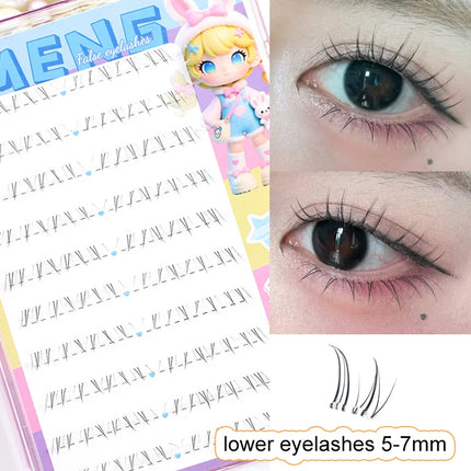 Glue-free Lower Lashes 5-6mm Large Capacity B Curl Ultra Thin Clear Band Bottom Lashes Natural Self Adhesive False Eyelashes