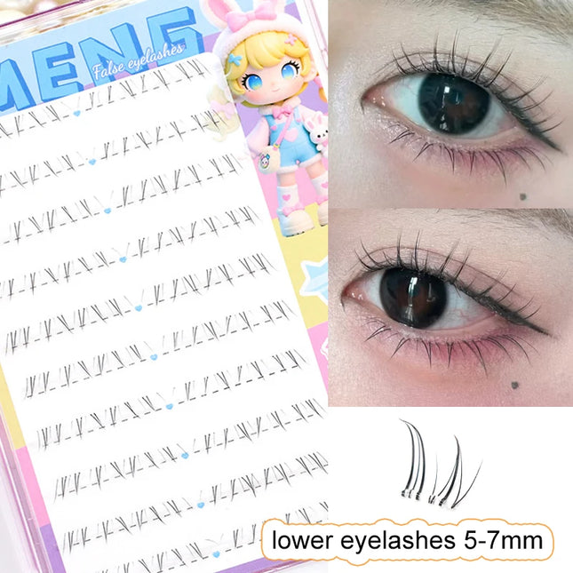 Glue-free Lower Lashes 5-6mm Large Capacity B Curl Ultra Thin Clear Band Bottom Lashes Natural Self Adhesive False Eyelashes