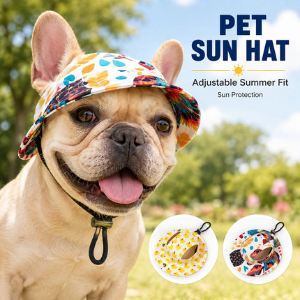 Dog Hat Printed Pet Cap Adjustable Sun Shade for Small Medium Puppy Pug Corgi Dachshund Outdoor Travel Walking Costume Accessory