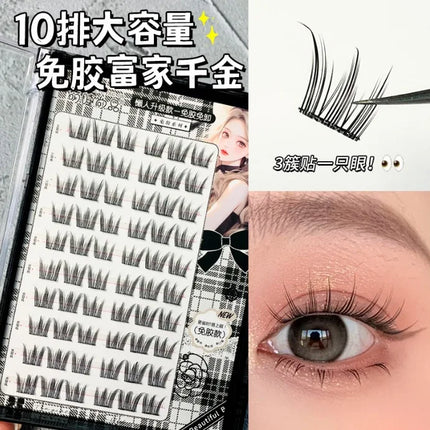 Glue-free Self-adhesive False Eyelashes Voluminous Fluffy Thick Natural Curling W-shaped Sunflower Lash Manga Eyes