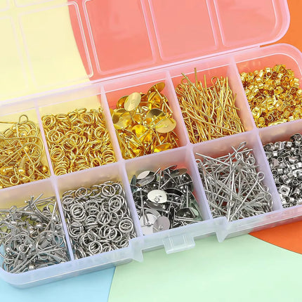 1060pcs DIY Jewelry Making Kit Earring Hooks Open Jump Rings Headpins Eye Pins Earring Backs Set with Organizer Box Accessories