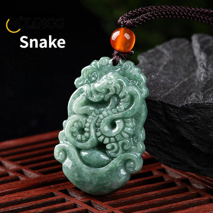 Natural A Goods Jadeite Twelve Chinese Zodiac Rat Tiger Pendant Jewelry Hand-carved Custom Mascot Jewelry Jade Necklace Gift