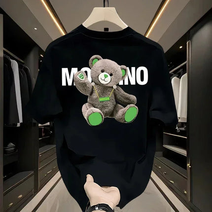 2026 Fashion Pure Cotton Bear Printed Short-Sleeved T-Shirt Unisex plus Size Comfortable Casual Top for Men And Women