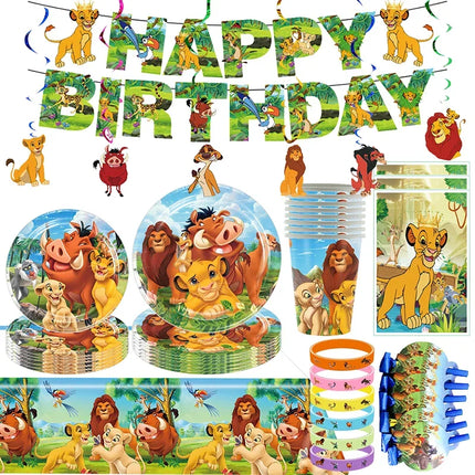 Lion King Birthday Party Decoration Simba Tableware Plate Cup Balloon Set Banner Backdrop Gift Bags Sticker Kids Party Supplies