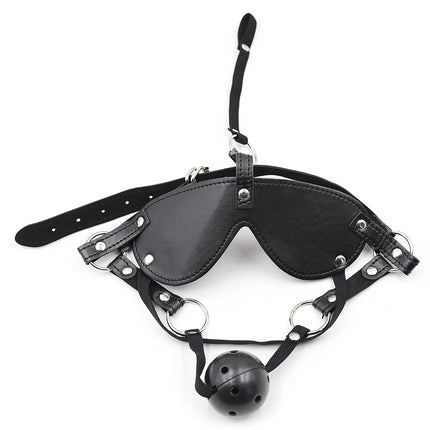 SM Leather Padded Hood Blindfold Head Harness Mask Mouth Gag Balls BDSM Bondage Sex Toys For Couples 18 Adult Erotic Accessories