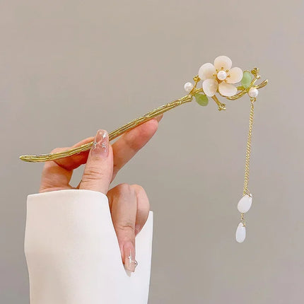 Retro Tassel Pearl Rhinestone Hair Stick Chinese Style Hairpin for Women Wedding Hair Accessories Charm Metal Hairpins Jewelry