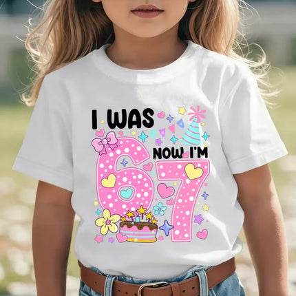 67 Meme T-Shirt for Girls 6-7 Years Old Birthday Party Gifts Summer Short Sleeve Tees Crew Neck Graphic Y2k Children's Clothing