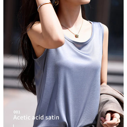 High-End Acetate Fiber Women's Knitted T-shirt with Suspender European Fashion Style Popular Women's Top