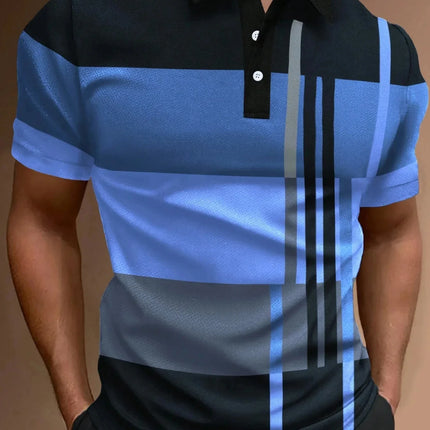 Men's Golf Stripe Polo Shirt Casual Short-Sleeve Solid Color Lapel Fashion New Business Sports Breathable T-Shirt Top