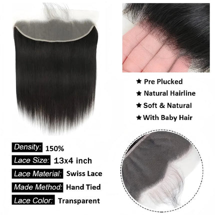 Straight 13x6 Lace Frontal Only 360 Lace Brazilian Virgin Human Hair 2x6 Lace Closure 4x4 5x5 Transparent Swiss Lace Closure