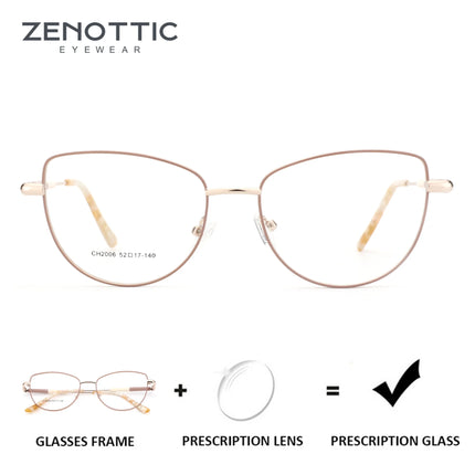 ZENOTTIC M Size Fashion Cat Eye Metal Prescription Glasses Woman Butterfly Optical Eyeglasses