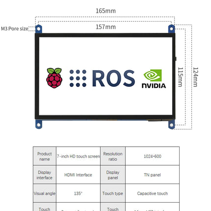 7-inch Touch Display Screen with Aluminum Alloy Bracket for Stable Support and Anti-drop for Raspberry Pi Jetson Car ROS Robot