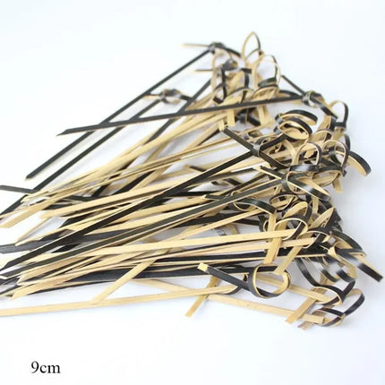 100Pcs Barbeque Bar Tool Kitchen Bar Cocktail Picks Disposable Bamboo Knot Skewers Fruit Forks Stick Household Party Decoration
