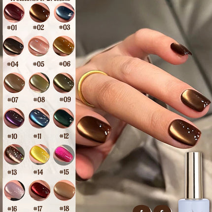 12ml 1-21pcs 2026 New Brown Gold Glass Bead Cat Eye Gel Nail Polish Black Red Magnet Cat Eye Gel Polish Gold Nails Nail Art