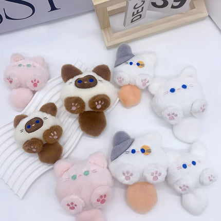 Stuffed Coffee Cat Plush Keychain Creative Soft Fluffy Animal Plush Key Chain Colorful Ins Cat Plush Doll Children Gift