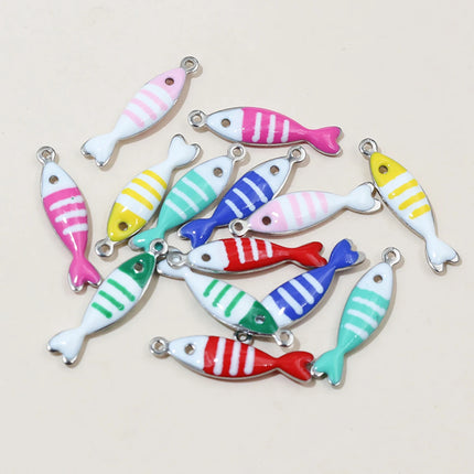 20pcs 18x5mm Stainless Steel Fish Enamel Charms Pendant Stainless Steel DIY Jewelry Making Accessories Findings