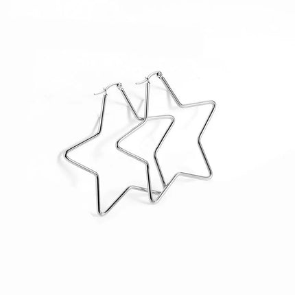 Y2K Earring Fashion Women's Polished Stainless Steel Cool Five-pointed Star Shape Hoop Hinged Earrings