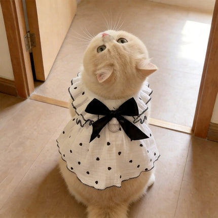 Heart Print Pet Dress with Bow, Breathable Cotton Dog Cat Clothes, Adjustable Pet Outfit with D-ring