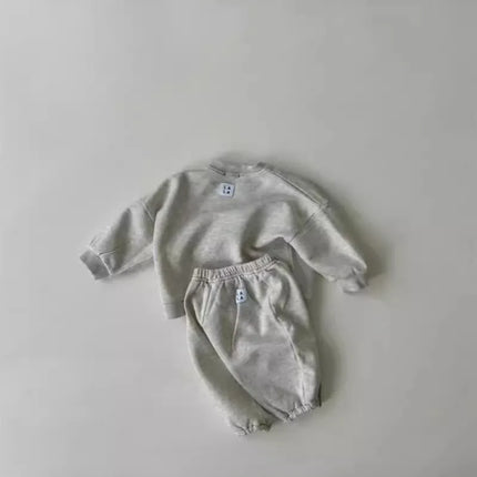2025 Autumn New Baby Simple Versatile Sports Set Infant Boys Sweatshirt + Pants 2pcs Suit Cotton Kids Girls Solid Casual Outfits